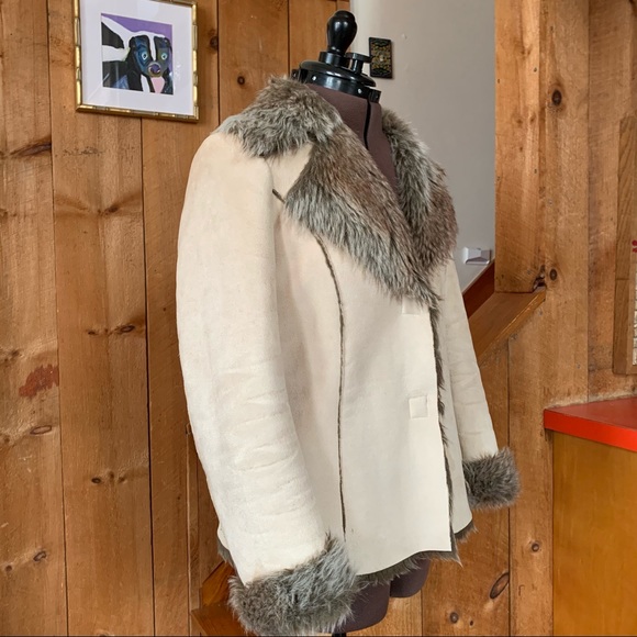 Faux Fur Lined/Suede Ivory Coat - Picture 3 of 8